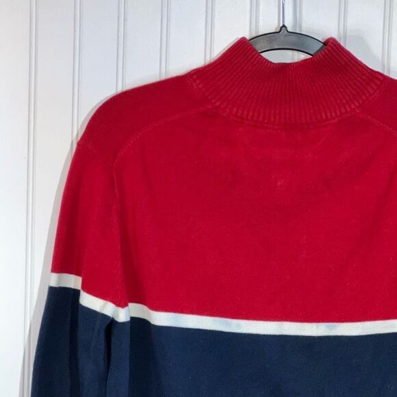 Vintage Tommy Hilfiger Sweater Mens Medium Red And Blue Striped 1/4 Zip Pullover - Picture 7 of 12